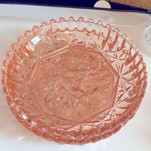 Pink Depression era glass. Set of 2. 5”x 1”. A rosy pink. Very Pretty in person.
